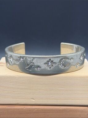 Celestial Stars Moon Pegasus Unicorn Silver Fantasy Bangle Bracelet